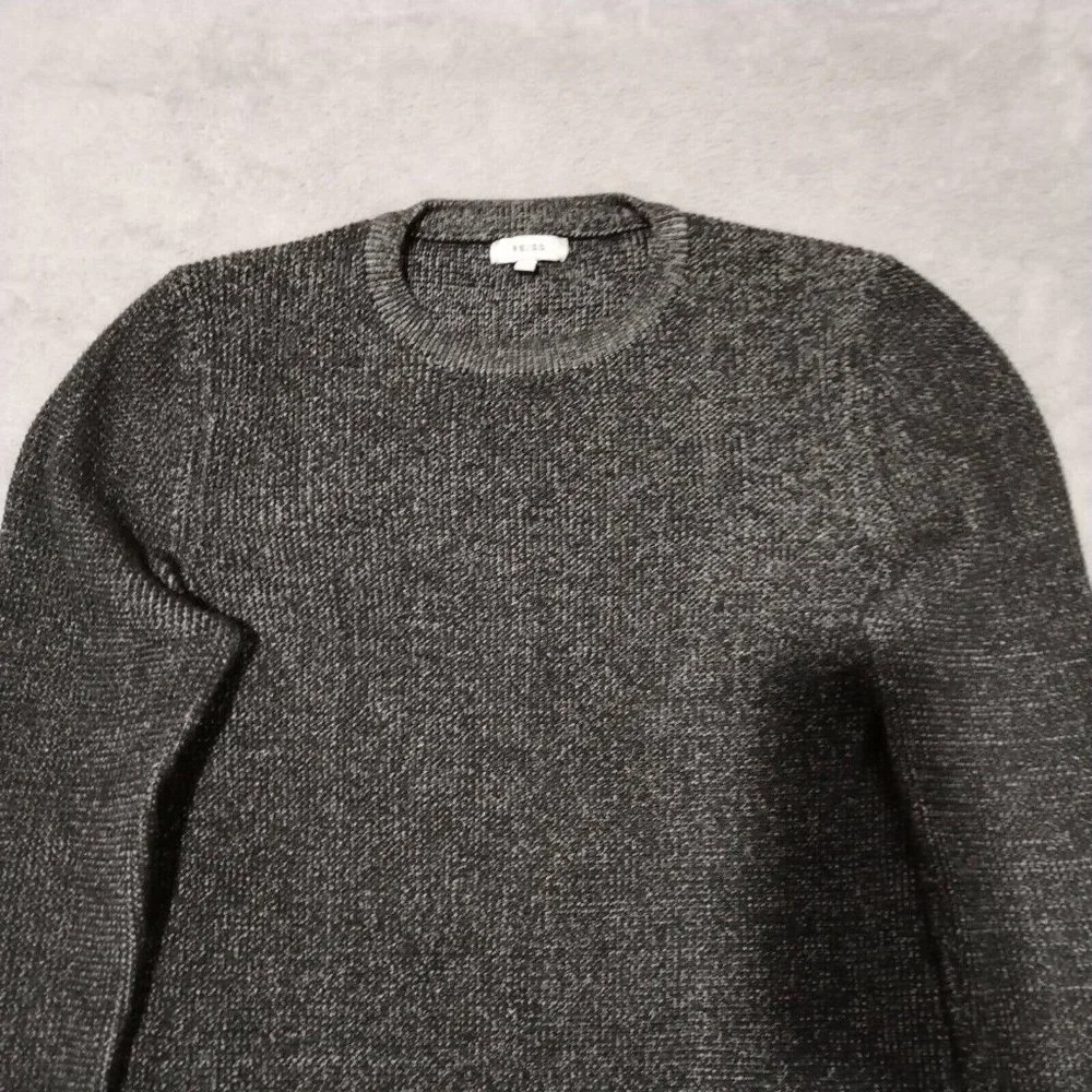 Reiss Jumper Mens XS Tiger Grey Chunky Tight Knit Contrasting Trim Crew Heavy - Picture 9 of 13
